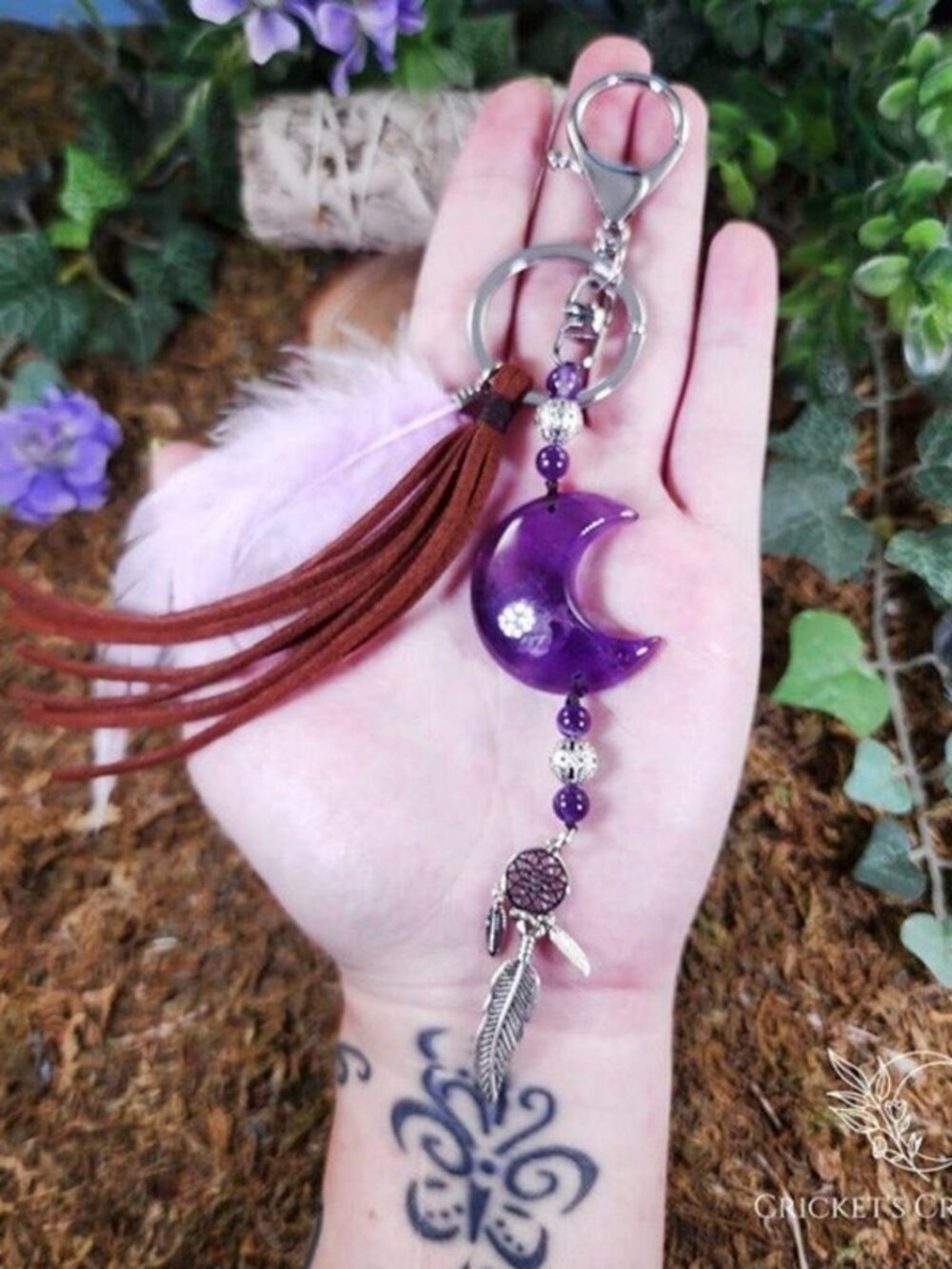 Handmade Amethyst Moon Keychain #3